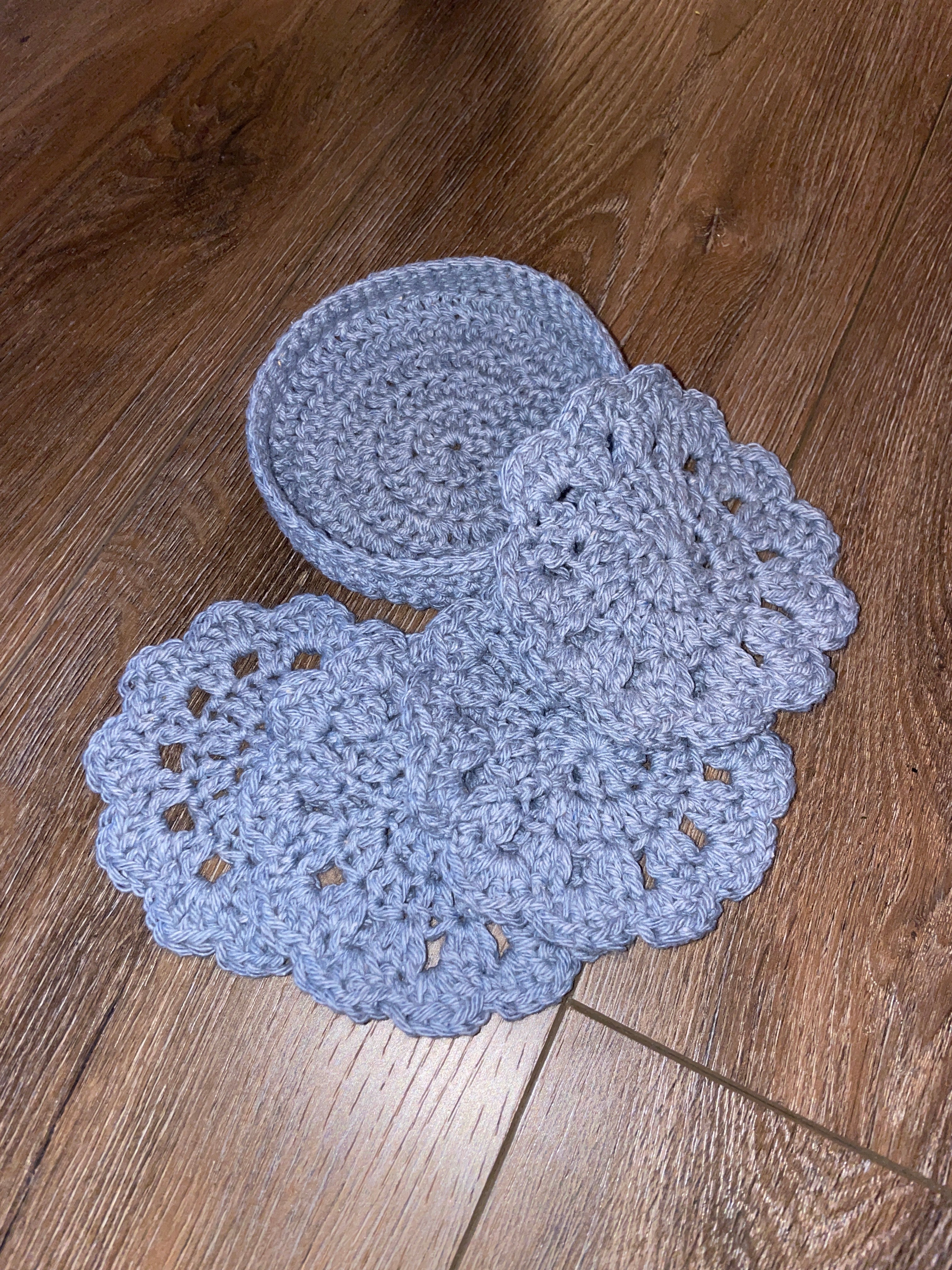 Blue Cotton Crochet Coaster Set + Holder
